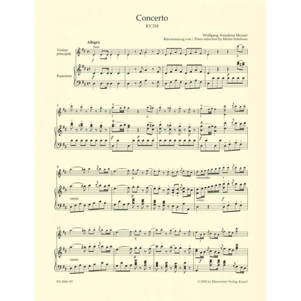 Bärenreiter Mozart Violinkonzert D-Dur