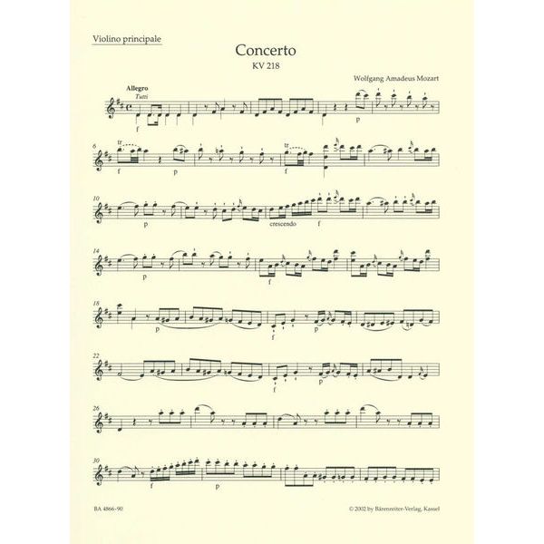 Bärenreiter Mozart Violinkonzert D-Dur