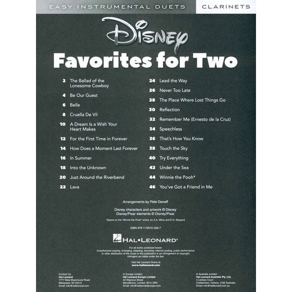 Hal Leonard Disney Favorites Two Clarinets