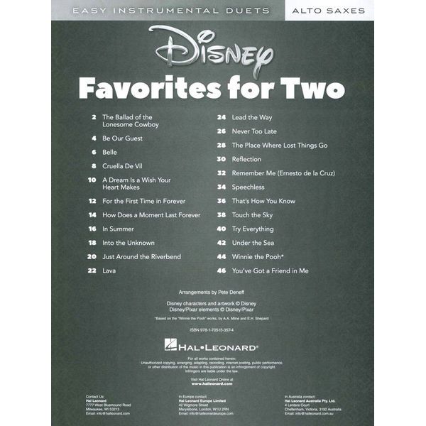 Hal Leonard Disney Favorites Two Alto Sax