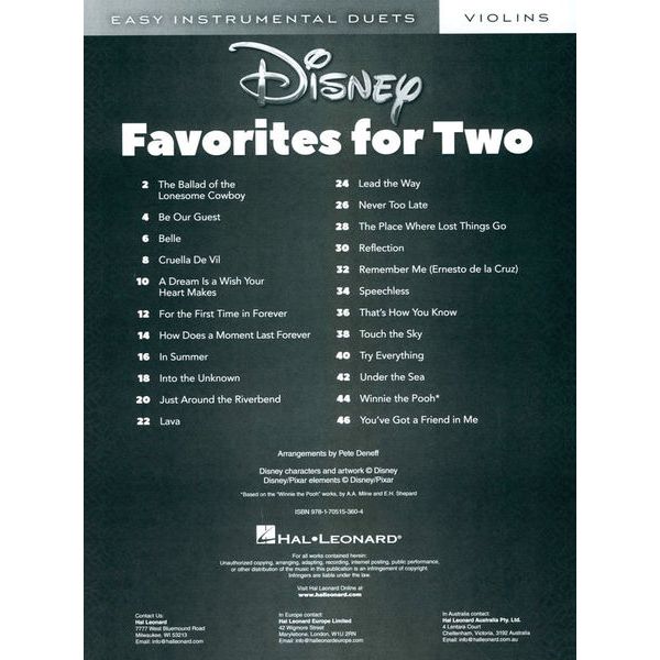 Hal Leonard Disney Favorites Two Violin
