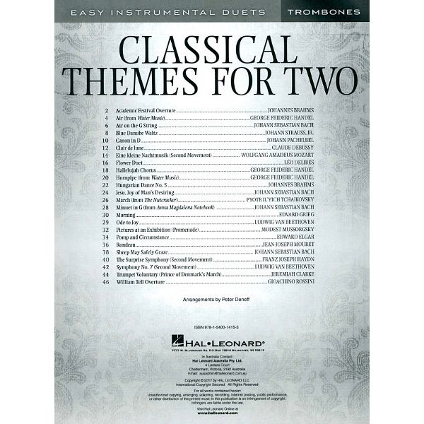 Hal Leonard Classical Themes Two Trombones