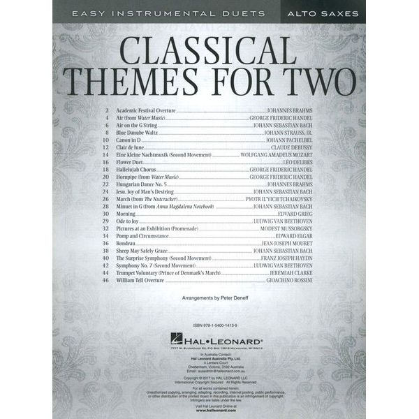 Hal Leonard Classical Themes Two Alto Sax