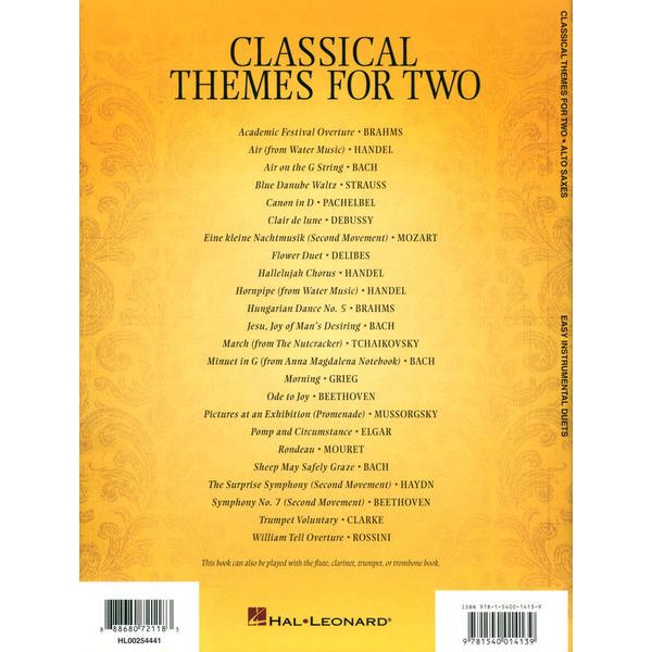 Hal Leonard Classical Themes Two Alto Sax