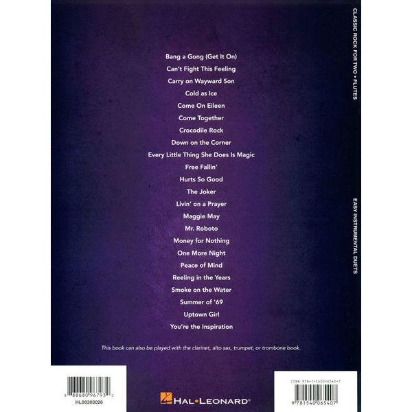 Hal Leonard Classic Rock Two Flutes