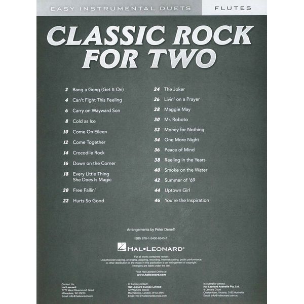 Hal Leonard Classic Rock Two Flutes