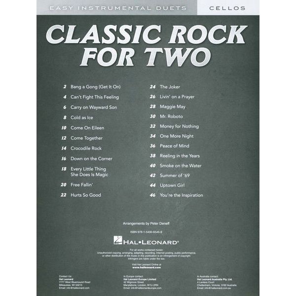 Hal Leonard Classic Rock Two Cellos