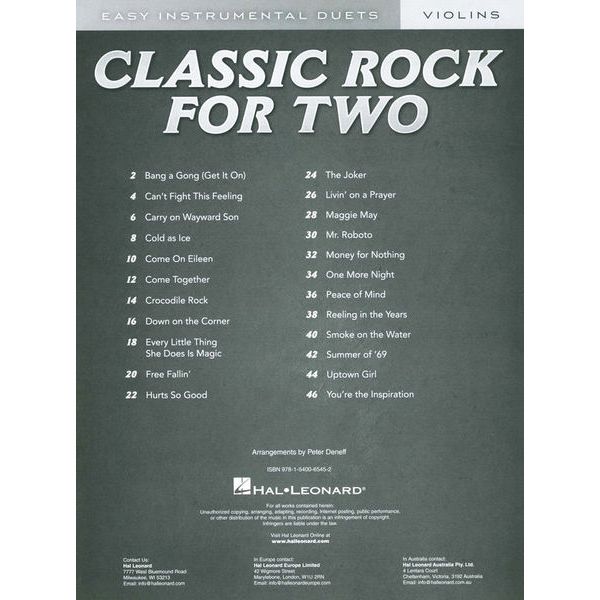 Hal Leonard Classic Rock Two Violins