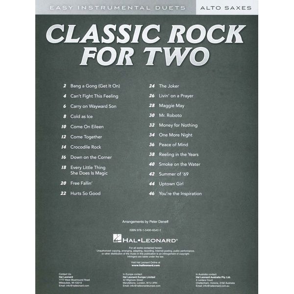 Hal Leonard Classic Rock Two Alto Saxes