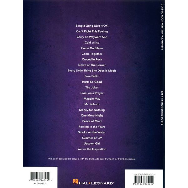 Hal Leonard Classic Rock Two Clarinets
