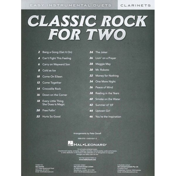 Hal Leonard Classic Rock Two Clarinets