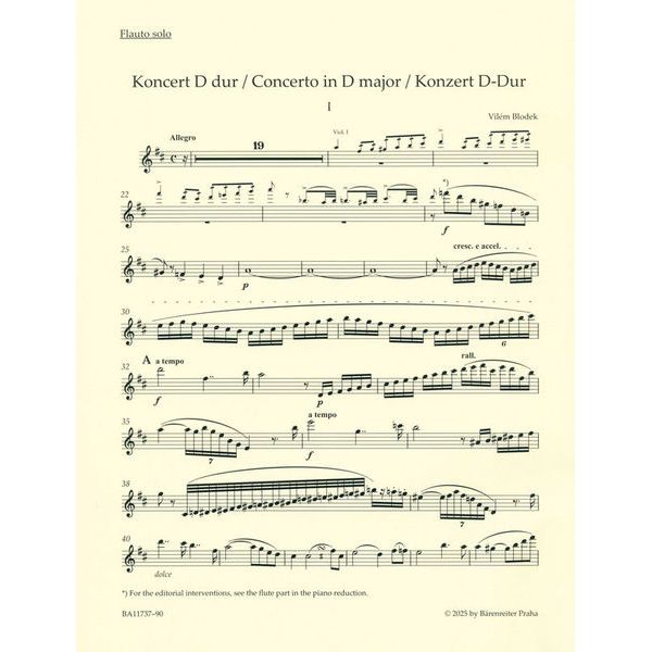 Bärenreiter Blodek Konzert für Flöte D-Dur