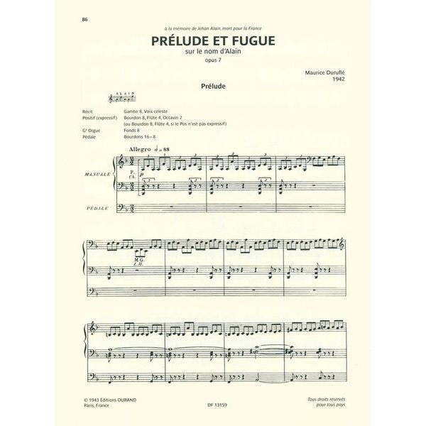 Editions Durand Duruflé Werke für Orgel