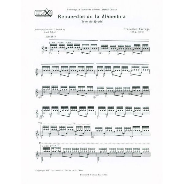 Universal Edition Tárrega Recuerdos de la Alhamb