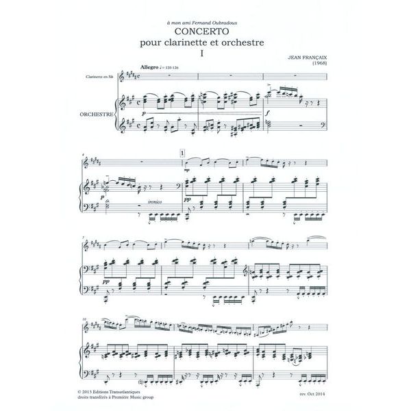 Editions Musicales Transatlant Francaix Concerto