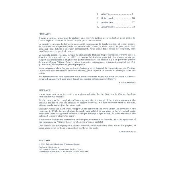 Editions Musicales Transatlant Francaix Concerto