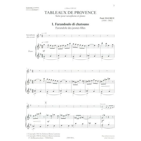 Editions Henry Lemoine Maurice Tableaux de Provence