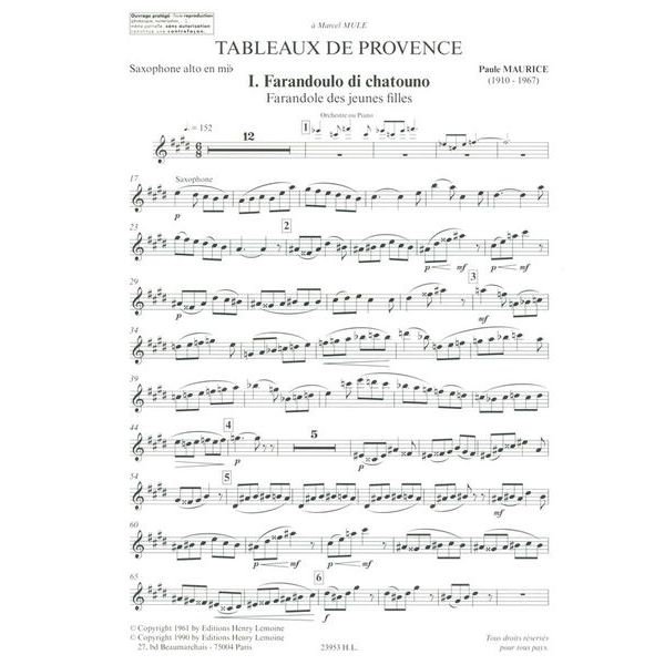 Editions Henry Lemoine Maurice Tableaux de Provence