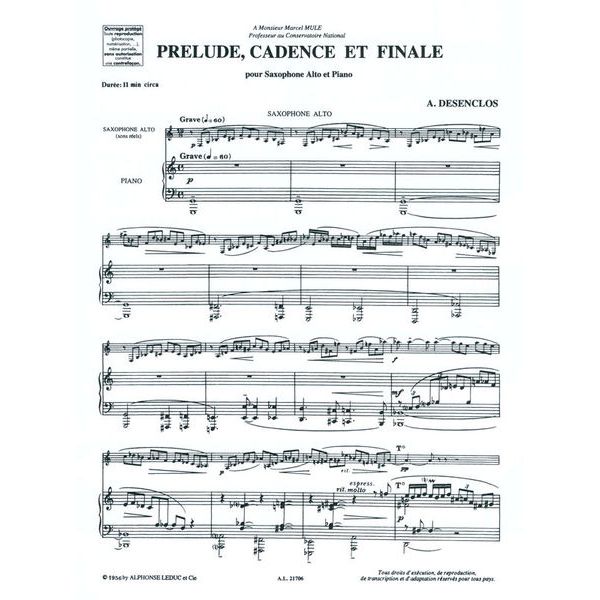 Alphonse Leduc Desenclos Prélude, Cadence