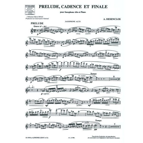 Alphonse Leduc Desenclos Prélude, Cadence