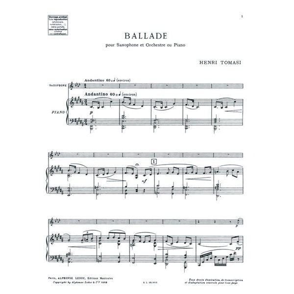 Alphonse Leduc Tomasi Ballade
