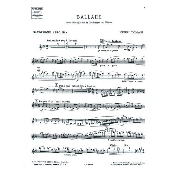 Alphonse Leduc Tomasi Ballade