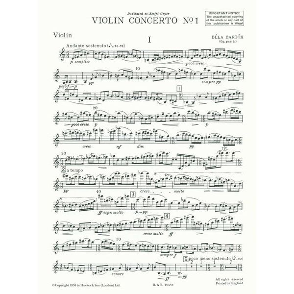 Boosey & Hawkes Bartok Violinkonzert Nr. 1