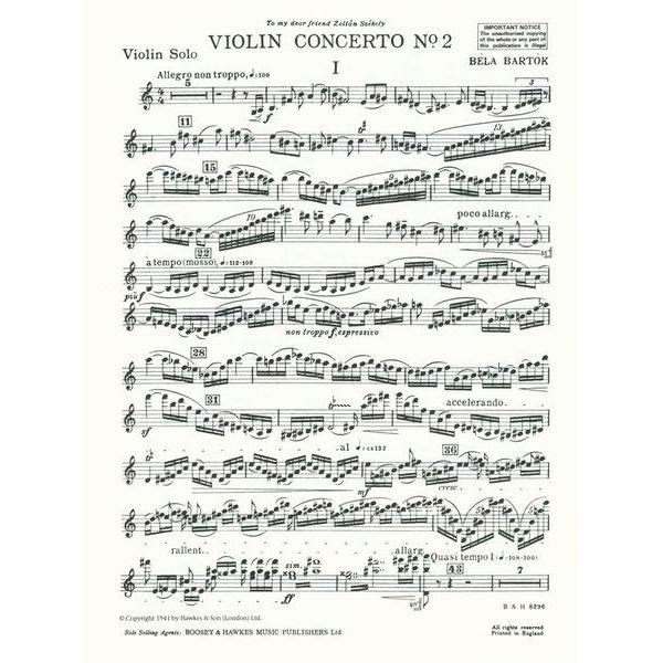 Boosey & Hawkes Bartok Violinkonzert Nr. 2