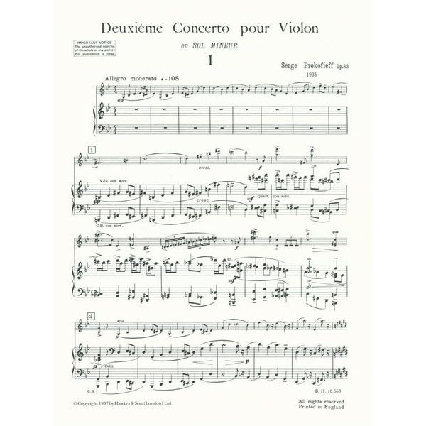 Boosey & Hawkes Prokofjew Violinkonzert Nr. 2
