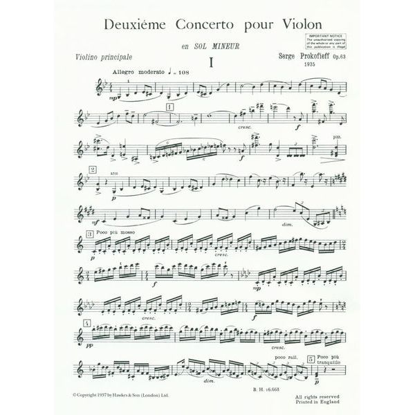Boosey & Hawkes Prokofjew Violinkonzert Nr. 2