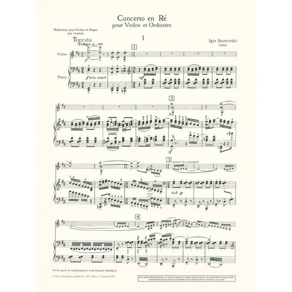Schott Strawinsky Concerto En Ré