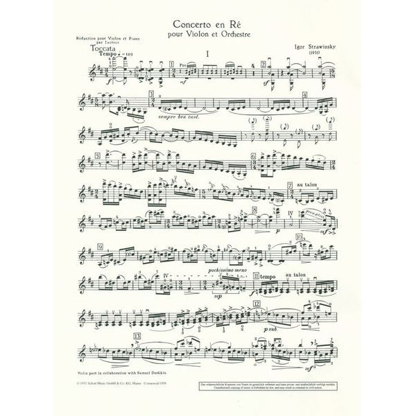 Schott Strawinsky Concerto En Ré