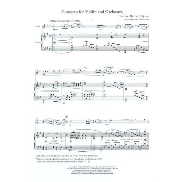 G. Schirmer Barber Concerto op. 14