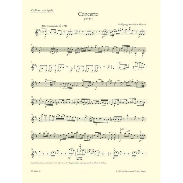 Bärenreiter Mozart Violinkonzert Nr. 2