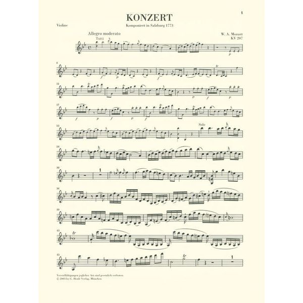 Henle Verlag Mozart Violinkonzert Nr. 1