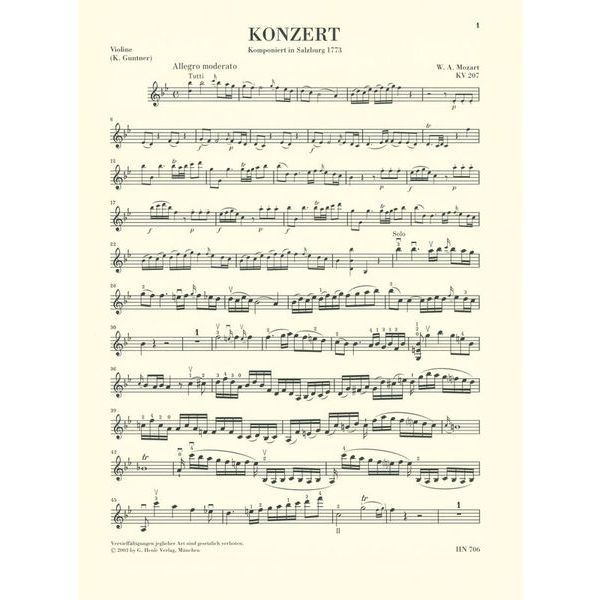 Henle Verlag Mozart Violinkonzert Nr. 1