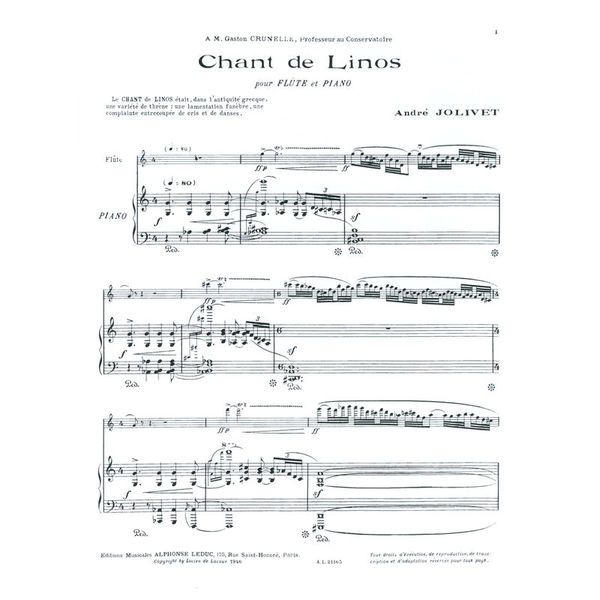 Alphonse Leduc Jolivet Chant de Linos