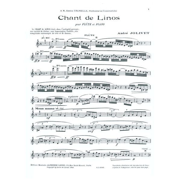 Alphonse Leduc Jolivet Chant de Linos