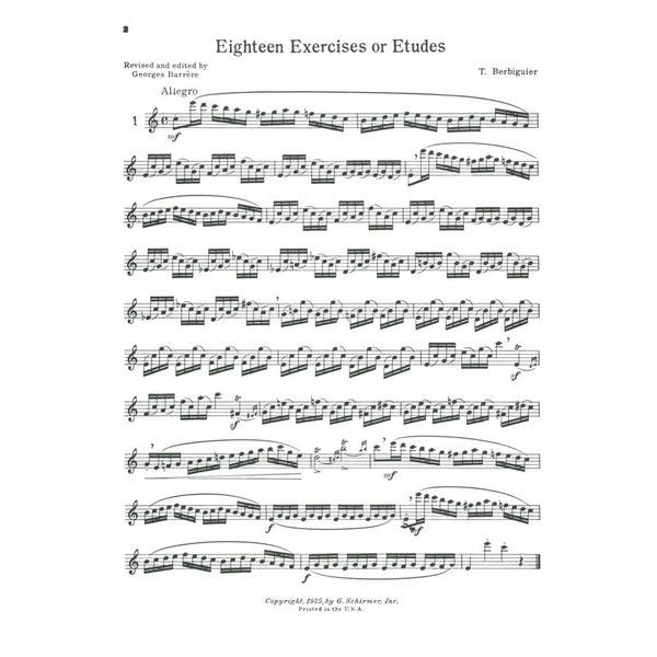 G. Schirmer Berbiguier 18 Exercises Flute