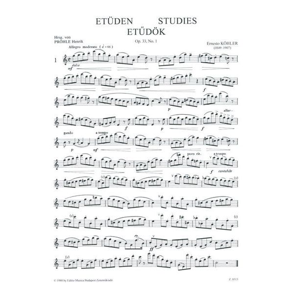 Editio Musica Budapest Köhler Etüden op.33 Flöte I