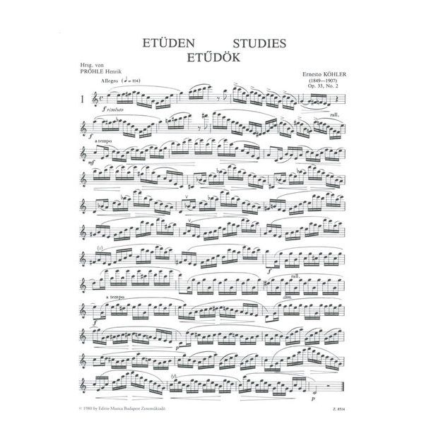Editio Musica Budapest Köhler Etüden op.33 Flöte II