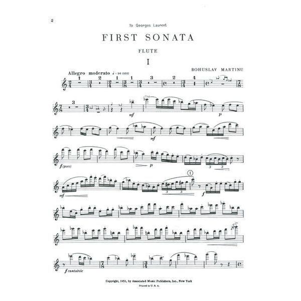 Associated Music Publishers Martinu Sonata No. 1 Flute