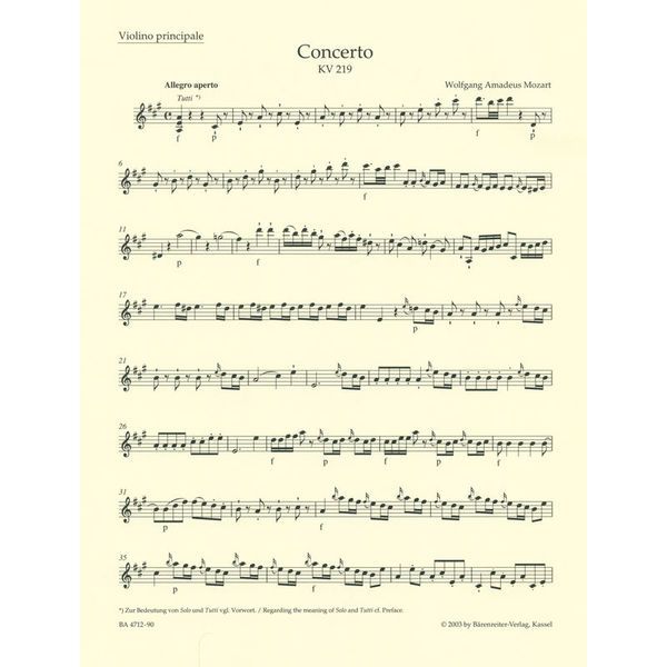 Bärenreiter Mozart Violinkonzert Nr. 5