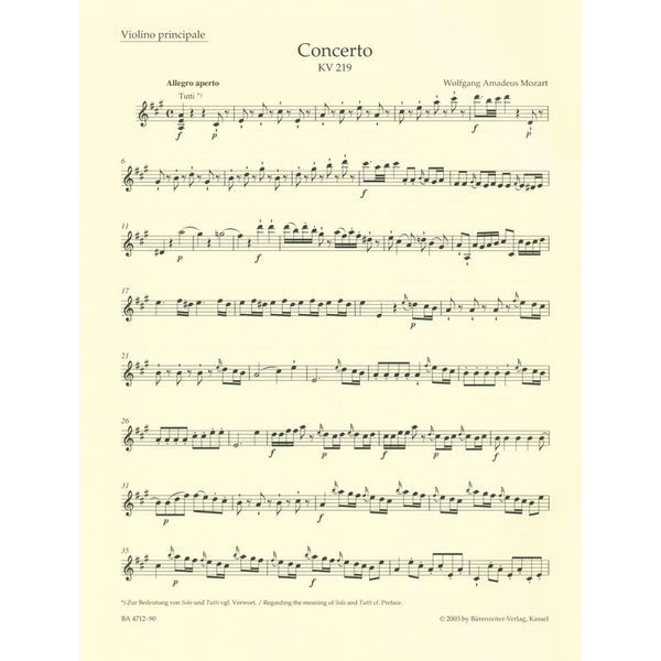 Bärenreiter Mozart Violinkonzert Nr. 5