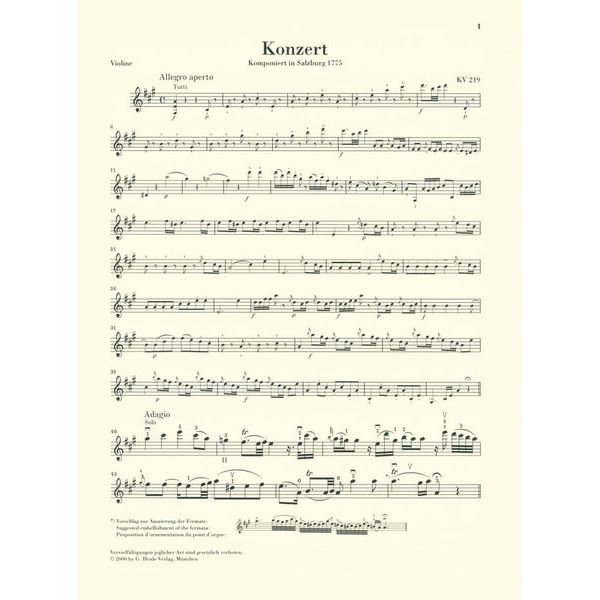 Henle Verlag Mozart Violinkonzert Nr. 5
