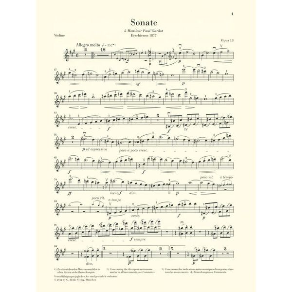 Henle Verlag Fauré Violinsonate Nr. 1 A-dur