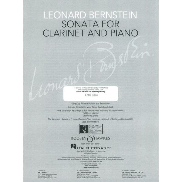 Boosey & Hawkes Bernstein Sonata For Clarinet