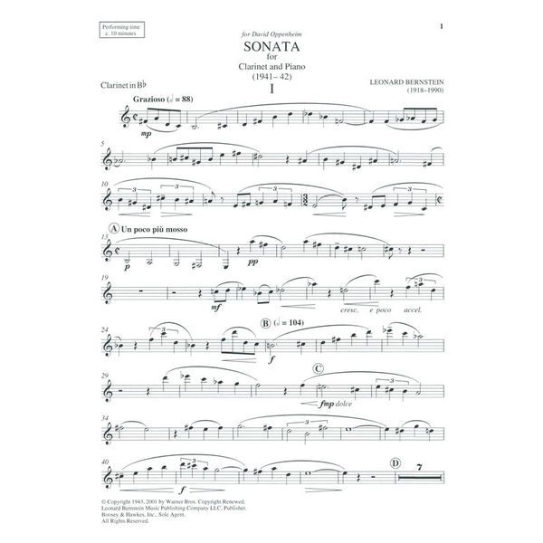 Boosey & Hawkes Bernstein Sonata For Clarinet