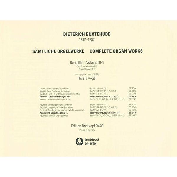 Breitkopf & Härtel Buxtehude Orgelwerke Choral 1