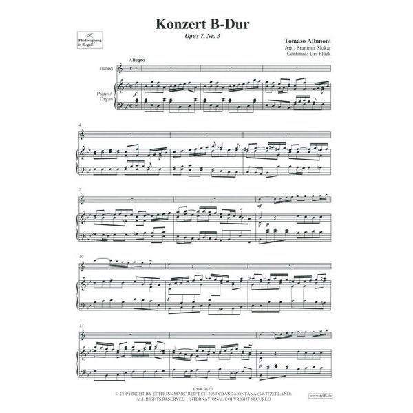 Editions Marc Reift Albinoni Concert B-Dur